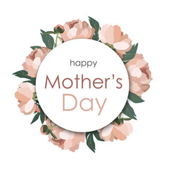 Happy Mother's Day. Peonies flowers and leaves pattern circle background. Vector greeting card, sticker template. Flat style. - 343814640