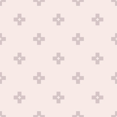 Vector minimalist geometric seamless pattern with small cross shapes. Simple abstract background texture, repeat tiles. Soft pastel colors, lilac and light pink. Minimal design for decor, print, cloth
