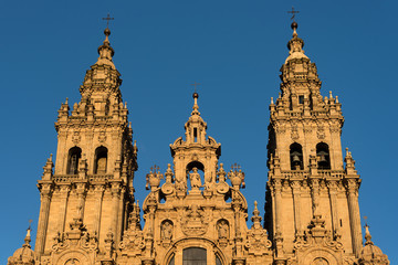 Obraz premium Santiago de Compostela Cathedral, Galicia, Spain. Obradeiro square in Santiago de Compostela The ending point of ancient pilgrim routes, Camino de Santiago or Way of St. James