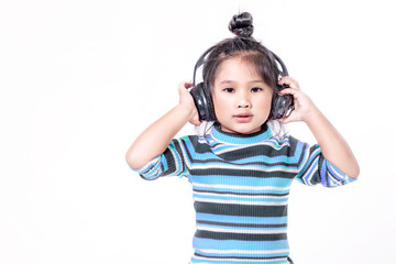 portrait of asian little girl  over white background