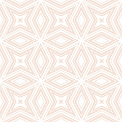 Vector lines seamless pattern. Subtle modern geometric texture. Beige and white ornament with diagonal lines, stripes, rhombuses, diamonds, repeat tiles. Simple linear geo design for print, wallpapers