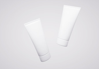 Creative minimalistic shot cosmetic packaging plastic mock up. Mock-up for branding and label. 3D render