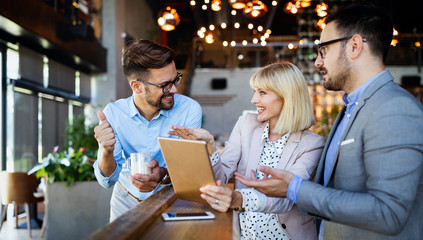 Business people coffee break meeting brainstorming chat happinness concept