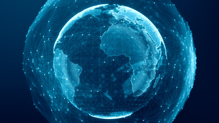Communication technology global world network concept. Connection lines Around Earth Globe, Motion of digital data flow. Futuristic Technology Theme Background with Light Effect.