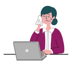 女性　主婦　パソコン　冷や汗　困っている