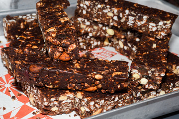 Candy bar food buffet, during hotel brunch, indoor catering