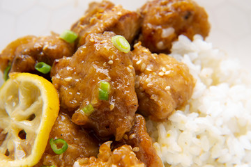 Sticky Chinese Lemon Chicken on the plate