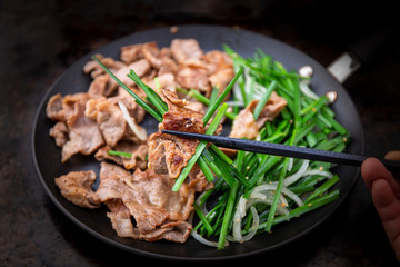 Fried Beef Brisket with garlic chives salad