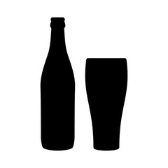 Beer bottle and glass icon isolated on white background. Vector illustration