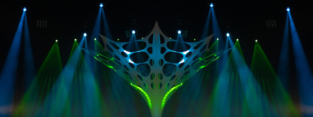 stage light with colored spotlights and smoke, concert and theater scene 