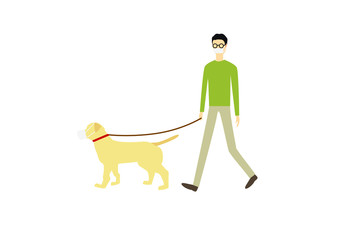 マスクをする男性と犬のイラスト
