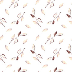 Watercolor seamless pattern of autumn leaves on a white background. Botanical illustration. Design for wedding invitations, greeting cards, postcards.