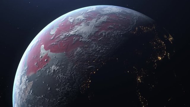 Corona virus COVID-19 World map. Global pandemic outbreak. Virus spreading throughout the world. Red zones spread area of virus. 4K animation of planet earth from space. Change from Night to Day.