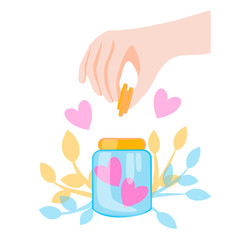 vector hand giving money coins to charity box heart volunteer help illustration