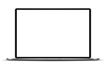 Realistic Dark grey Notebook with Transparent Screen Isolated. 16 inch Laptop. Open Display. 