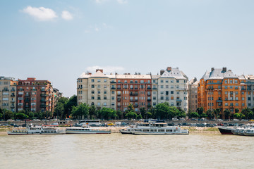 Pest district with Danube river in Budapest, Hungary