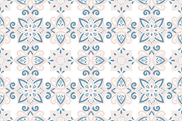 Azulejos ceramic tile design. Talavera tracery motif. Unique creative endless fill swatch. Portuguese, Spanish, Mexican, Brazilian folklore ornament. Ethnic style vector hand drawn seamless pattern.