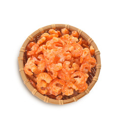 Dried shrimp in basket isolated on white background. This has clipping path.