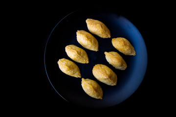 Korean style inari sushi which is fried tofu stuffed with rice