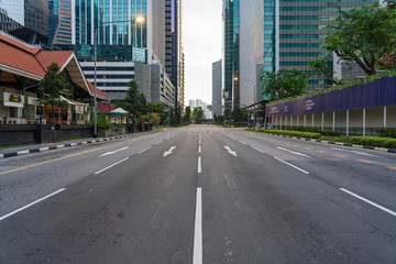 Quiet Singapore street with less tourists and cars during the city lockdown called