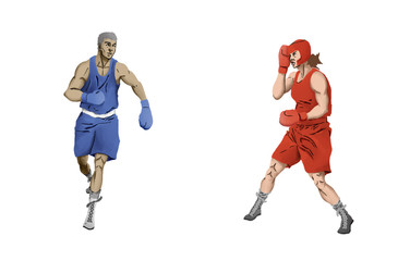 Fototapeta na wymiar Man and woman boxer in red and blue olympic games illustration