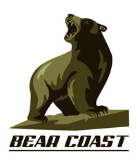 Snarling bear on the coast - vector on a white background