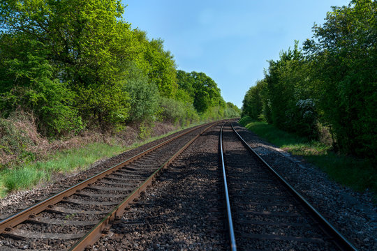 Perspective view of parallel railroad tracks