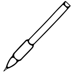 Ballpoint pen. Sketch. A must have in a school bag or at work. Vector illustration. Outline on an isolated background. Doodle style. Tool with a core inside. Used for writing, notes, signatures. 