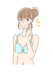 頬をつんつんして笑顔の女性