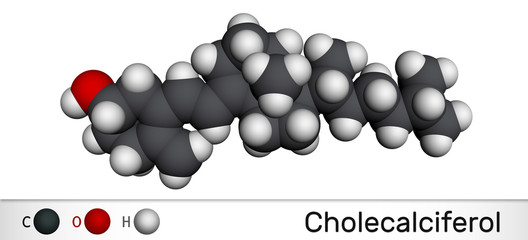 Cholecalciferol, colecalciferol, vitamin D, C27H44O molecule. Molecular model