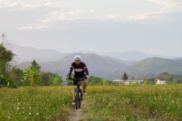 Fototapeta premium Asian men ride bicycles for exercise. Sport and active life concept.