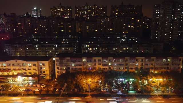 Night in a residential district in Beijing (time lapse)