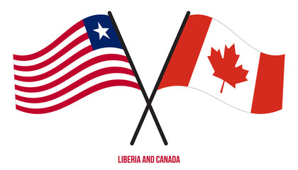 Liberia and Canada Flags Crossed And Waving Flat Style. Official Proportion. Correct Colors
