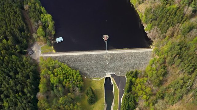 The Lucina Reservoir on Mze River is  hydroelectric dam in Western Bohemia. Aerial view to important source of sustainable energy and drinking water in Czech Republic.