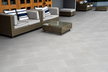 beautiful terrace, grey floor tile outdoor,