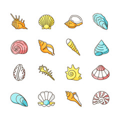 Seashells RGB color icons set