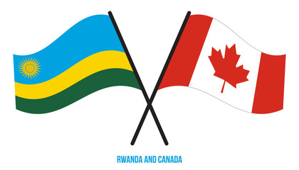 Rwanda and Canada Flags Crossed And Waving Flat Style. Official Proportion. Correct Colors