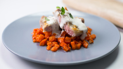 
Pork loin with carrot and cream cheese