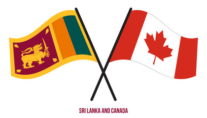 Sri Lanka and Canada Flags Crossed And Waving Flat Style. Official Proportion. Correct Colors