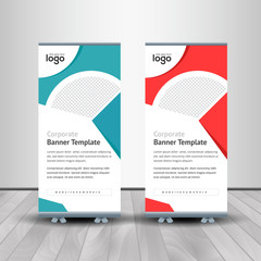 Creative Banner roll-up design, business concept. Graphic template roll-up for exhibitions, banner for seminar, layout for placement of photos. Universal stand for conference.