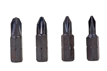 Set of bits for universal screwdriwer isolated on a white background