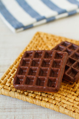 Homemade belgian chocolate waffles ready to eat