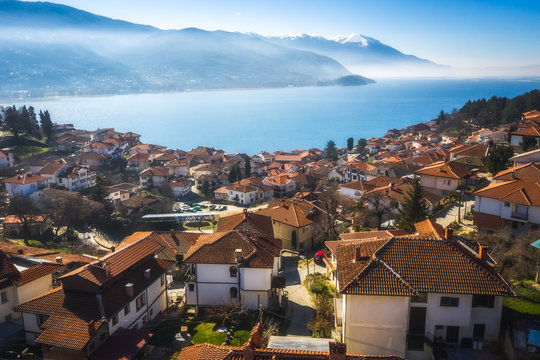 View to  the Lake Ohrid from the historic city center, North Macedonia