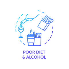 Poor diet and alcohol concept icon