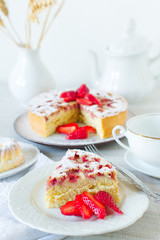 
Homemade rustic cake made with fresh strawberries