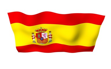 The flag of Spain. Official state symbol of the Kingdom of Spain. Concept: web, sports pages, language courses, travelling, design elements. 3d illustration