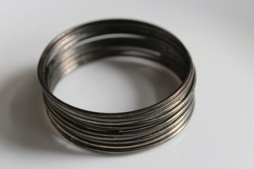 Silver color Indian bangles isolated on white background.