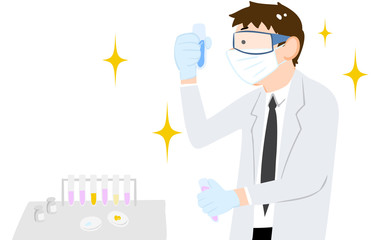 ワクチン開発をする男性のイラスト