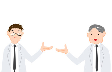 白衣の男性が上方を示しているイラスト