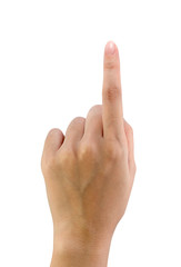 Woman hand forefinger indicating of the direction isolated on a white background with clipping path